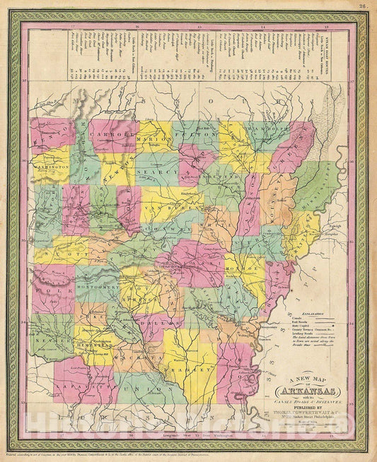 Historic Map : Mitchell Map of Arkansas, Version 2, 1853, Vintage Wall Art