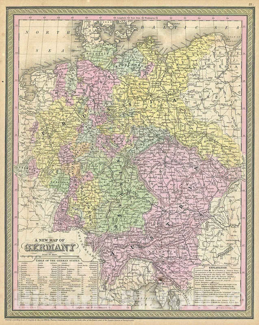 Historic Map : Mitchell Map of Germany, Version 2, 1853, Vintage Wall Art