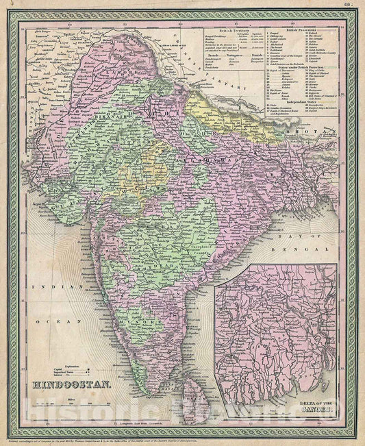 Historic Map : Mitchell Map of India, Version 2, 1853, Vintage Wall Art