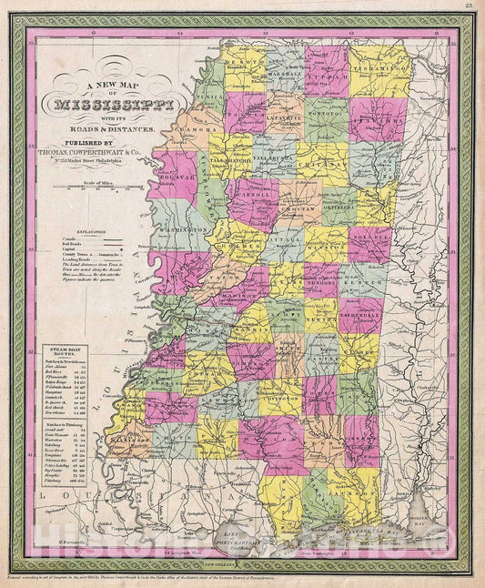 Historic Map : Mitchell Map of Mississippi, Version 2, 1853, Vintage Wall Art