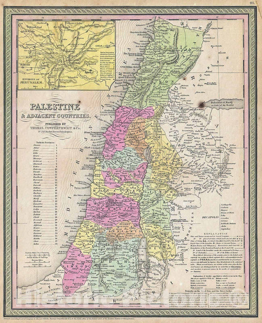 Historic Map : Mitchell Map of Palestine, Israel and The Holy Land, 1853, Vintage Wall Art