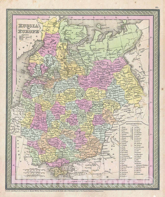 Historic Map : Mitchell Map of Russia , 1853, Vintage Wall Art