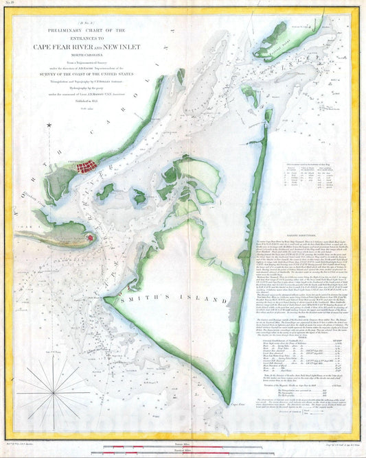 Historic Map : U.S.C.S. Map of Cape Fear, North Carolina, 1853, Vintage Wall Art