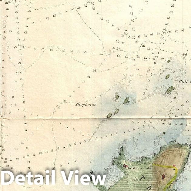 Historic Map : U.S.C.S. Map of Minots Ledge, Near Boston Harbor (Cohasset), 1853, Vintage Wall Art