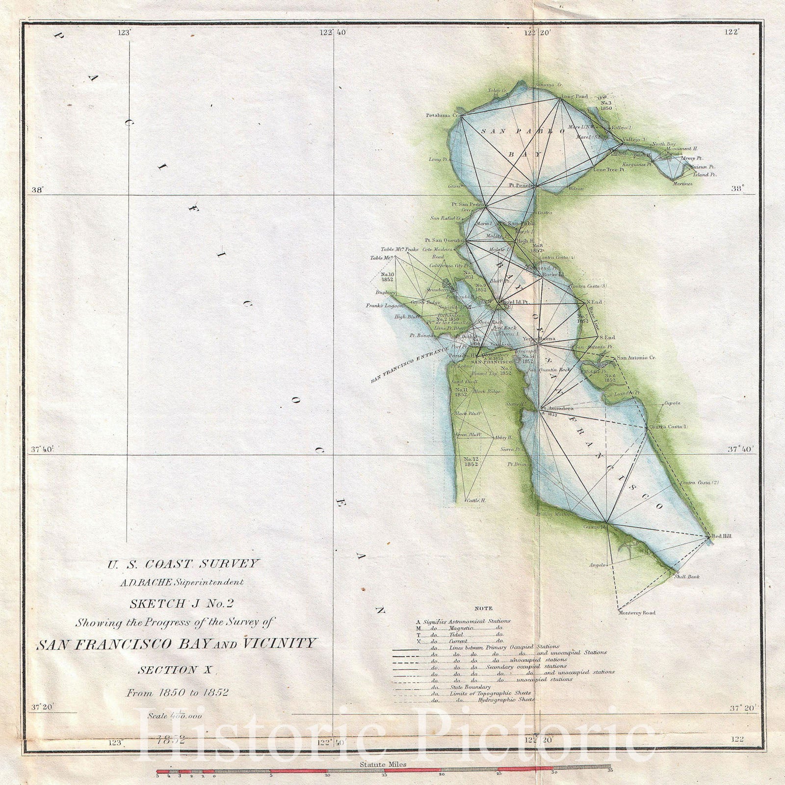Historic Map : U.S. Coast Survey Map of San Francisco Bay, California , 1853, Vintage Wall Art