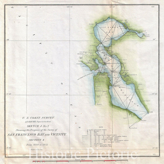 Historic Map : U.S. Coast Survey Map of San Francisco Bay, California , 1853, Vintage Wall Art