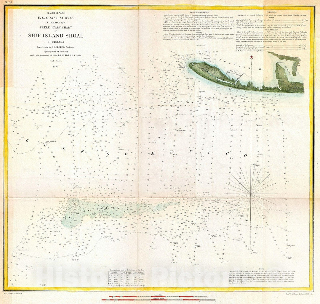 Historic Map : U.S. Coast Survey Map of Ship Island Shoal, Louisiana , 1853, Vintage Wall Art
