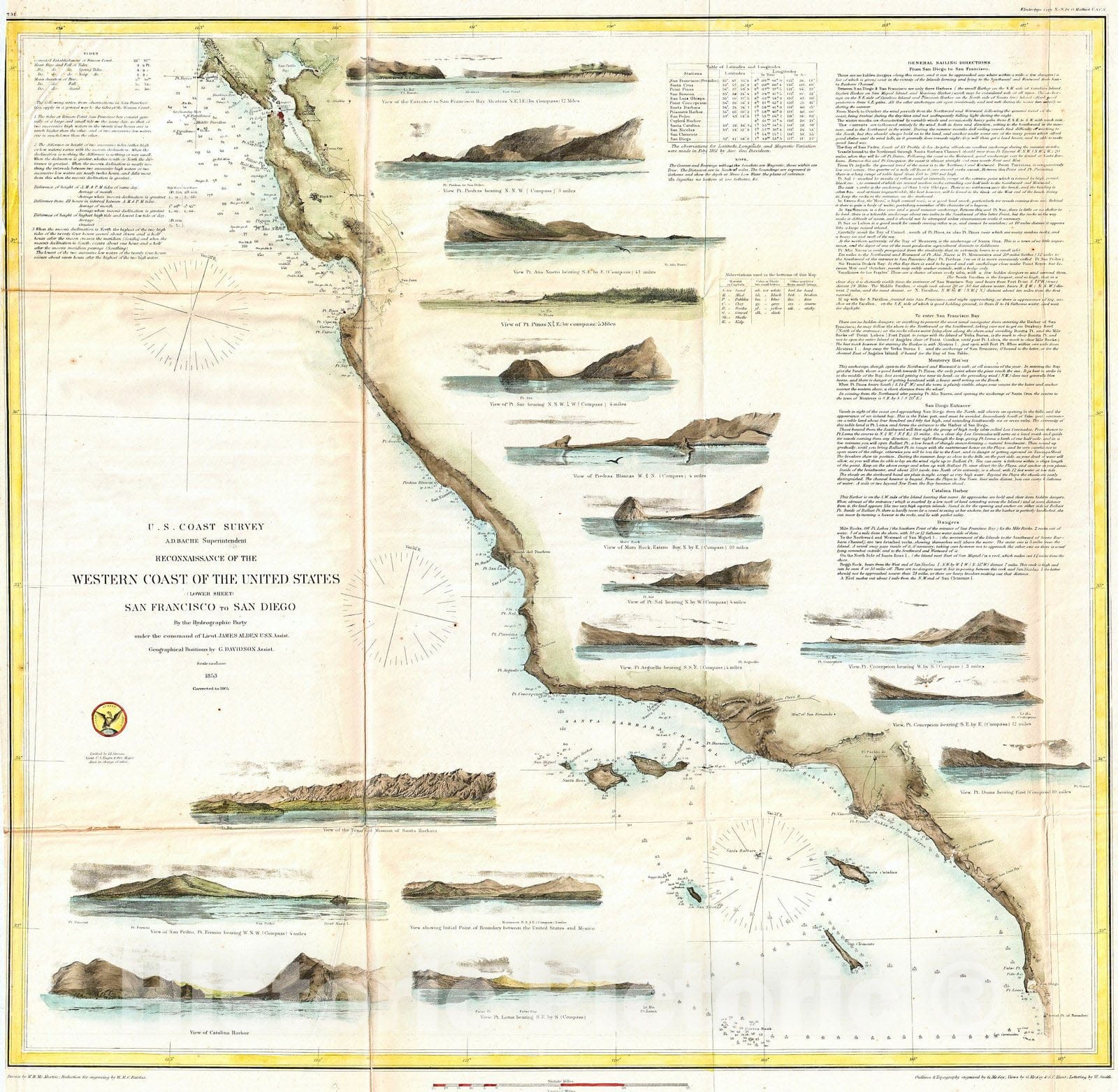 Historic Map : U.S. Coast Survey Map of The West Coast of The United States, 1853, Vintage Wall Art