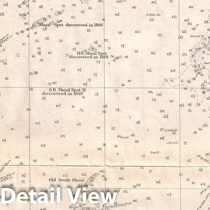 Historic Map : U.S. Coast Survey Nautical Chart or Map of Nantucket, Massachusetts, 1853, Vintage Wall Art