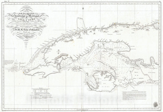 Historic Map : Hidrografica Nautical Chart of Map of Cuba, 1854, Vintage Wall Art