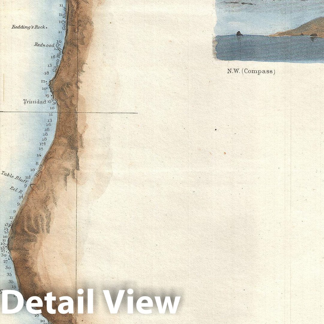 Historic Map : U.S. Coast Survey Chart or Map of California anArtegan North of San Francisco , 1854, Vintage Wall Art