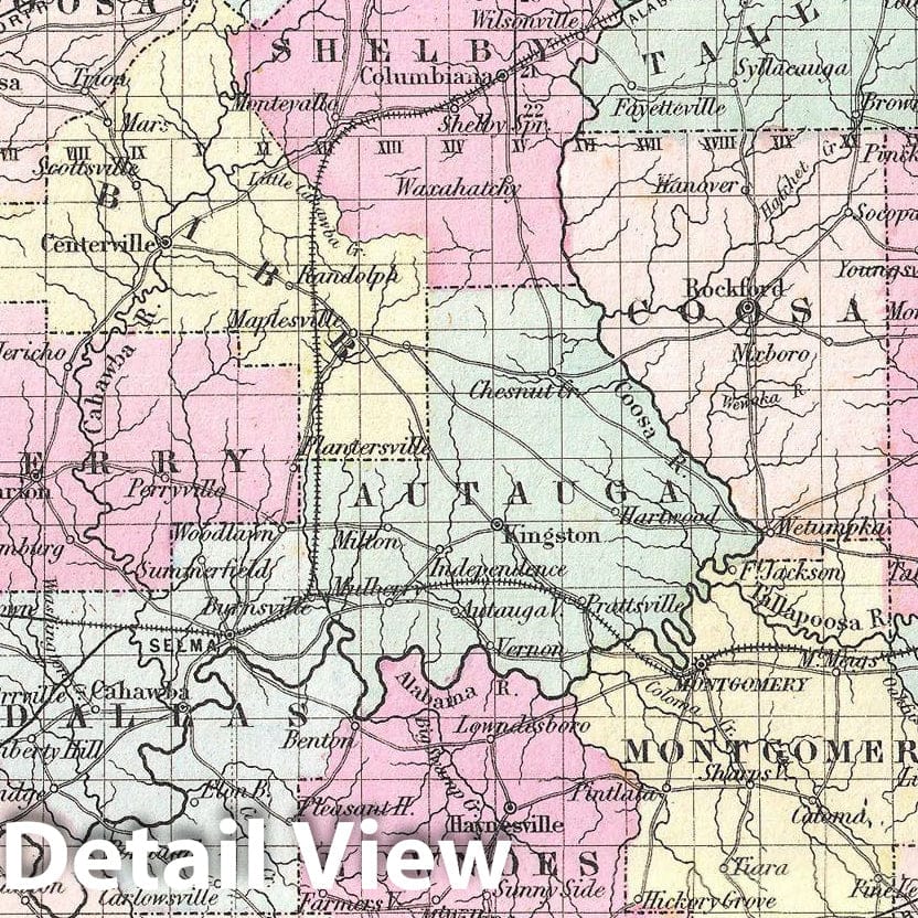 Historic Map : Colton Map of Alabama, 1855, Vintage Wall Art
