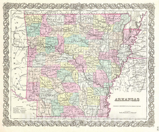 Historic Map : Colton Map of Arkansas , Version 2, 1855, Vintage Wall Art