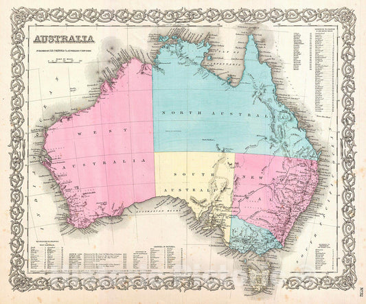 Historic Map : Colton Map of Australia , 1855, Vintage Wall Art