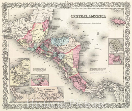 Historic Map : Colton Map of Central America and Jamaica , 1855, Vintage Wall Art