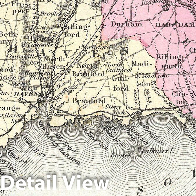 Historic Map : Colton Map of Connecticut and Long Island , 1855, Vintage Wall Art