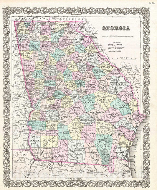 Historic Map : Colton Map of Georgia , 1855, Vintage Wall Art
