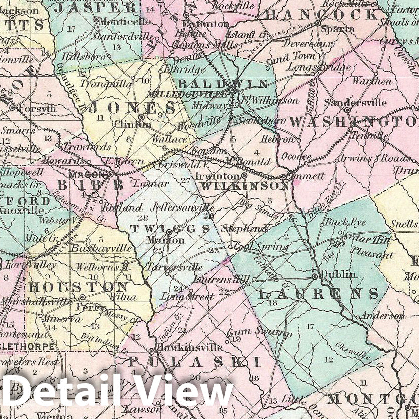 Historic Map : Colton Map of Georgia , 1855, Vintage Wall Art