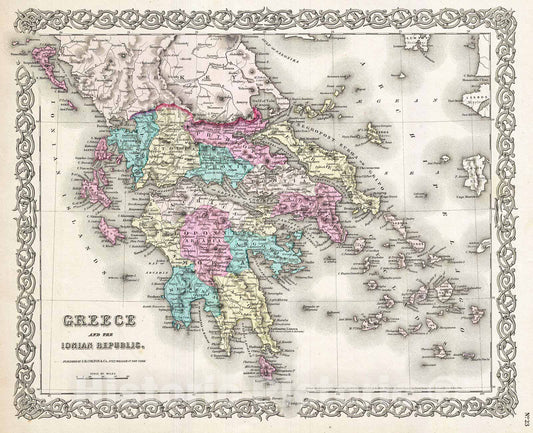 Historic Map : Colton Map of Greece , 1855, Vintage Wall Art