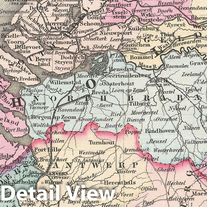 Historic Map : Colton Map of Holland and Belgium, 1855, Vintage Wall Art
