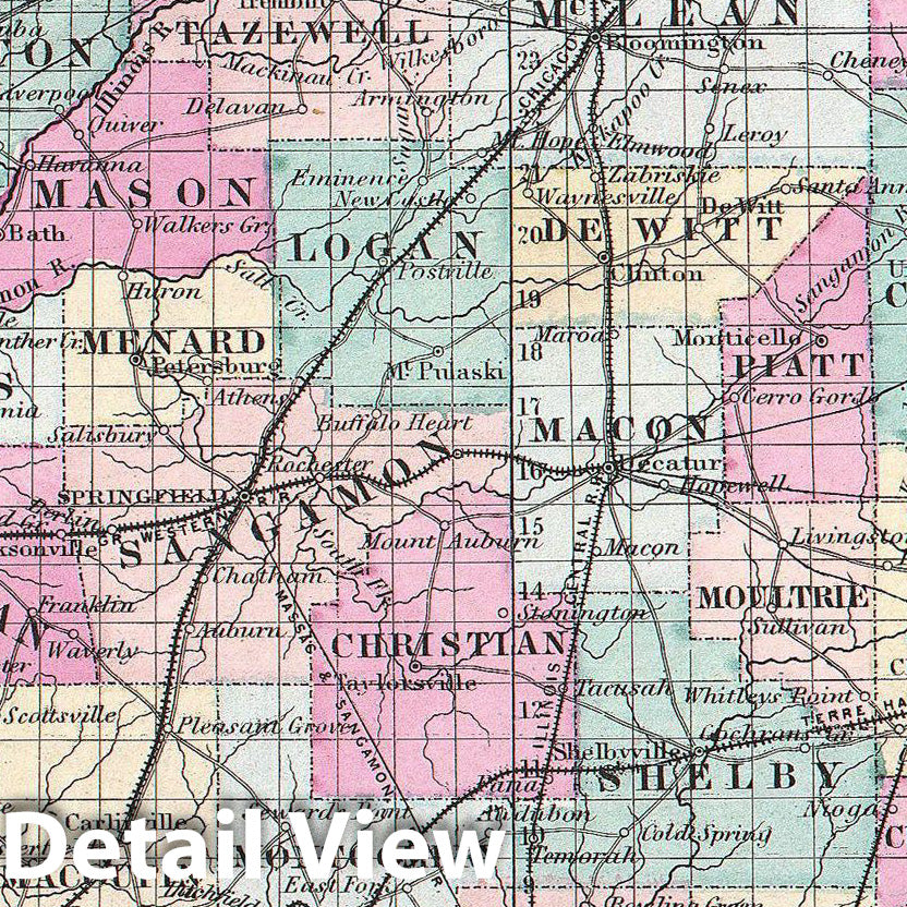 Historic Map : Colton Map of Illinois , 1855, Vintage Wall Art