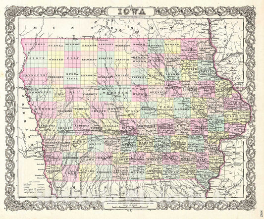 Historic Map : Colton Map of Iowa , 1855, Vintage Wall Art