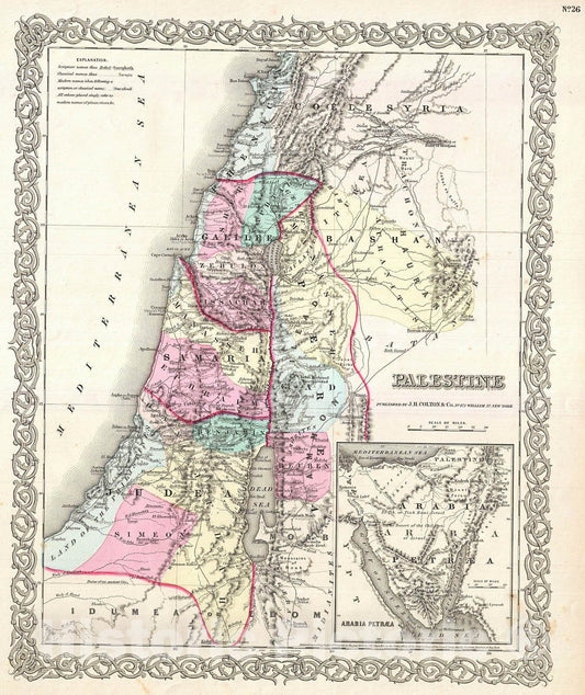 Historic Map : Colton Map of Israel, Palestine or The Holy Land , 1855, Vintage Wall Art