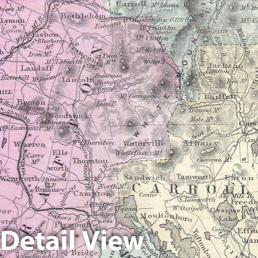 Historic Map : Colton Map of New Hampshire, 1855, Vintage Wall Art