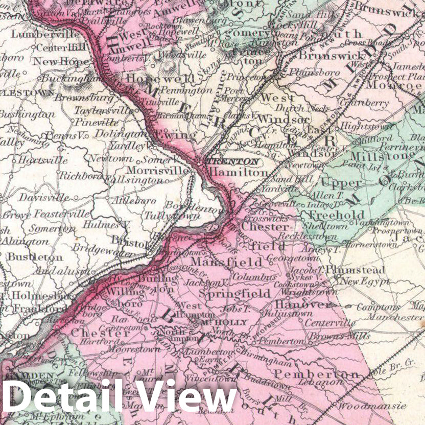 Historic Map : Colton Map of New Jersey, 1855, Vintage Wall Art