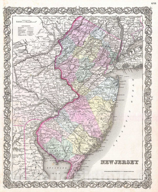 Historic Map : Colton Map of New Jersey, Version 2, 1855, Vintage Wall Art