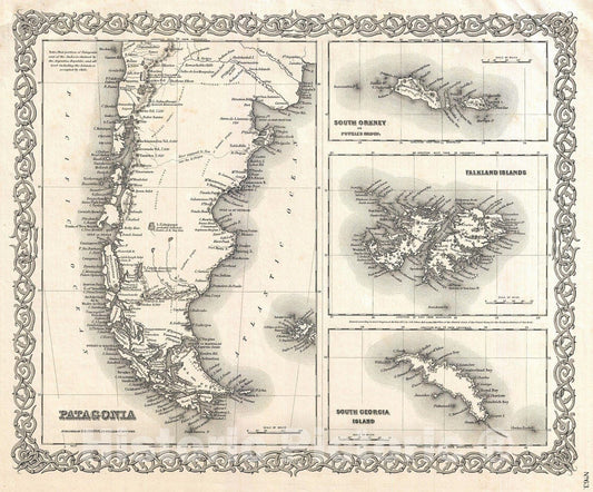 Historic Map : Colton Map of Patagonia and The Falkland Islands. , 1855, Vintage Wall Art