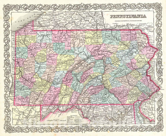 Historic Map : Colton Map of Pennsylvania , 1855, Vintage Wall Art