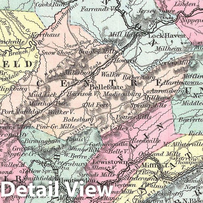 Historic Map : Colton Map of Pennsylvania , 1855, Vintage Wall Art