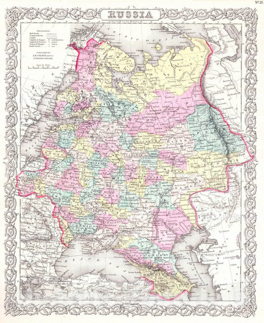 Historic Map : Colton Map of Russia, 1855, Vintage Wall Art