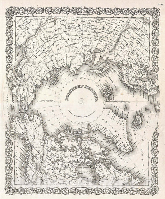 Historic Map : Colton Map of The Arctic or North Pole, 1855, Vintage Wall Art