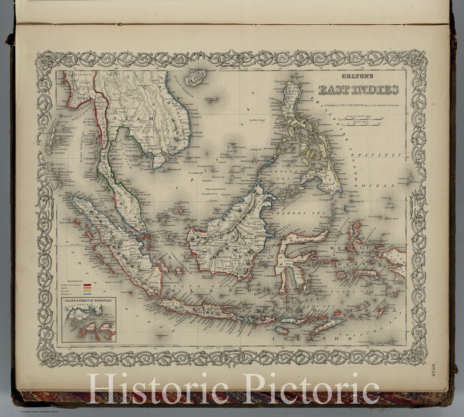 Historic Map : Colton Map of The East Indies (Singapore, Thailand, Borneo, Malaysia) , 1855, Vintage Wall Art
