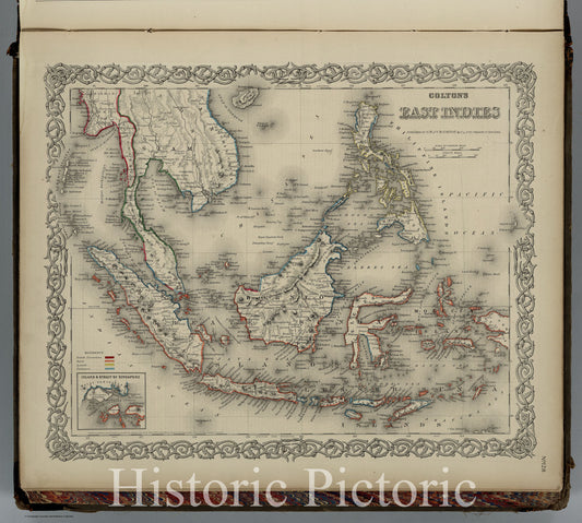 Historic Map : Colton Map of The East Indies (Singapore, Thailand, Borneo, Malaysia) , 1855, Vintage Wall Art