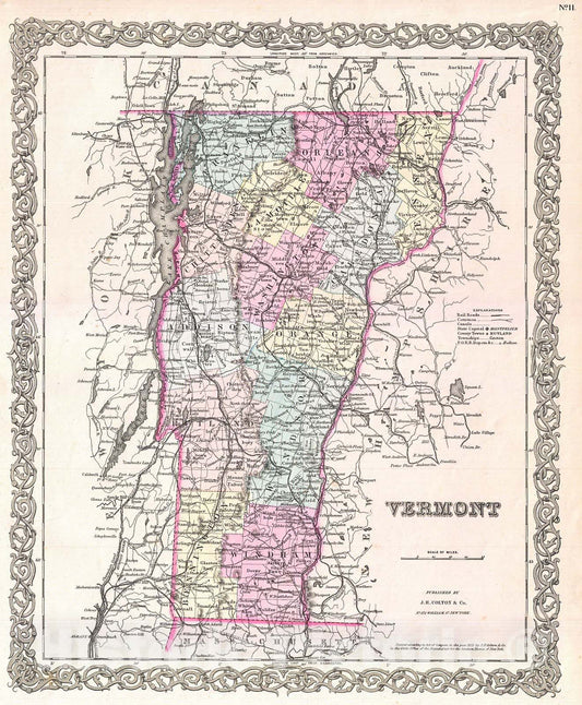 Historic Map : Colton Map of Vermont, 1855, Vintage Wall Art