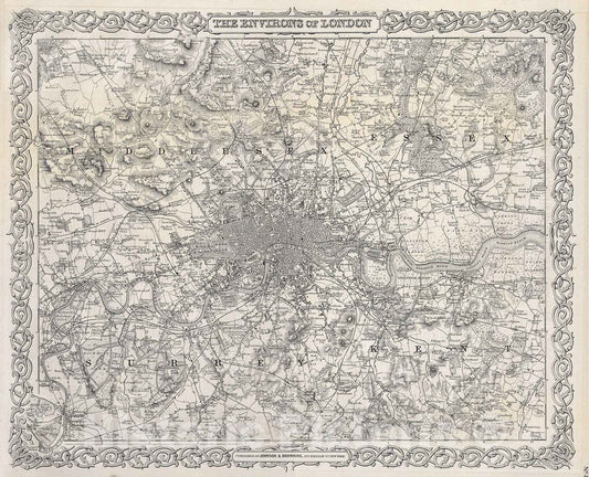 Historic Map : Colton Map or Plan of London, England , 1855, Vintage Wall Art