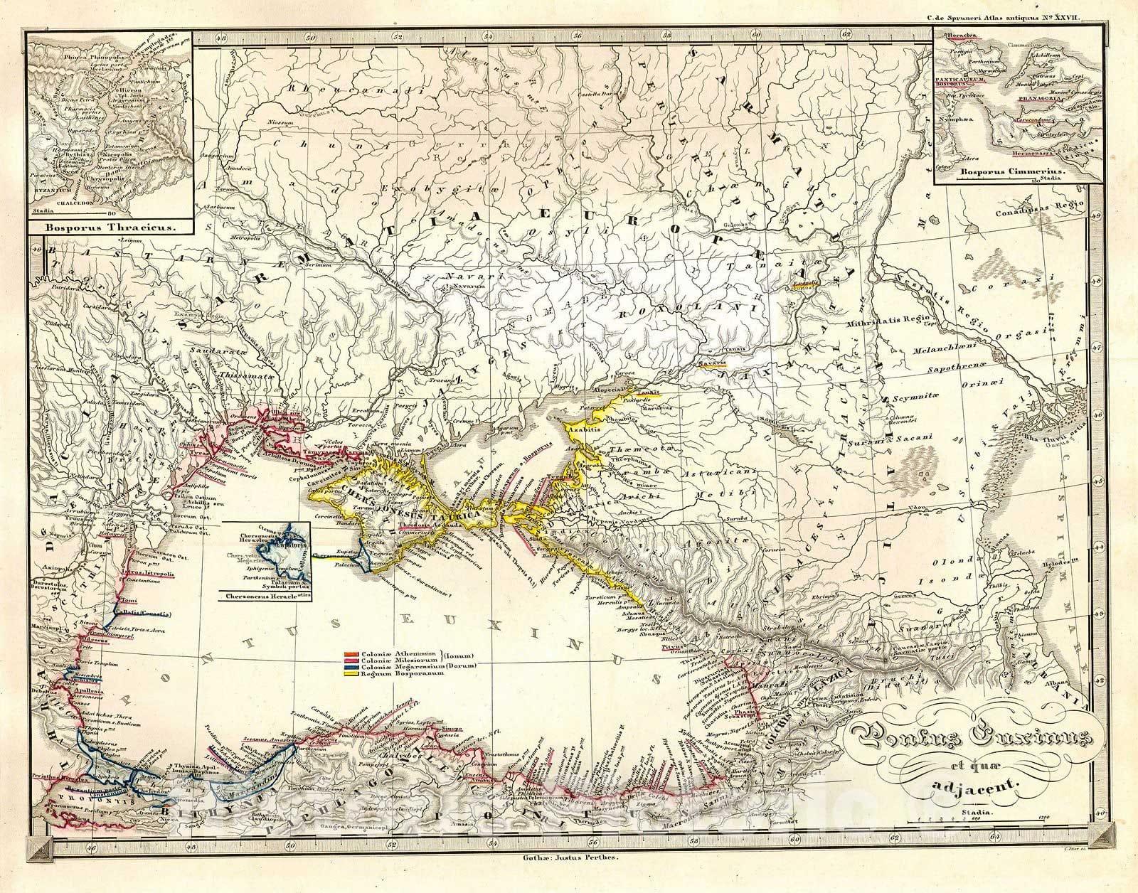 Historic Map : Spruneri Map of The Black Sea or Pontus Euxinus in Ancient Times, 1855, Vintage Wall Art