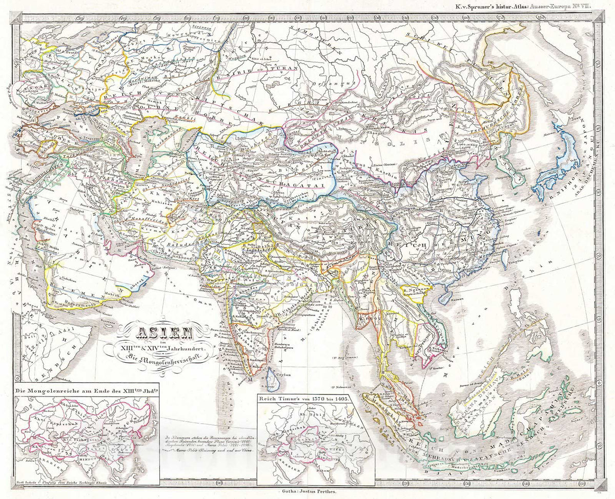 Historic Map : Spruner Map of Asia Under The Mongol Empire , 1855, Vintage Wall Art