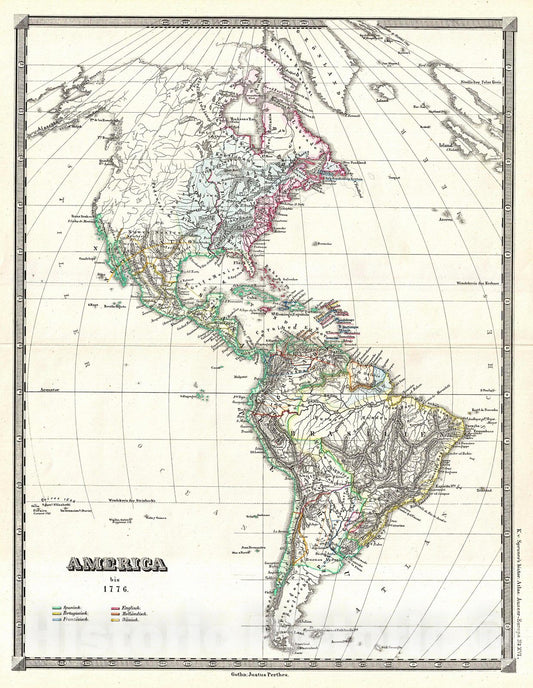 Historic Map : Spruner Map of The Americas up to 1776, 1855, Vintage Wall Art