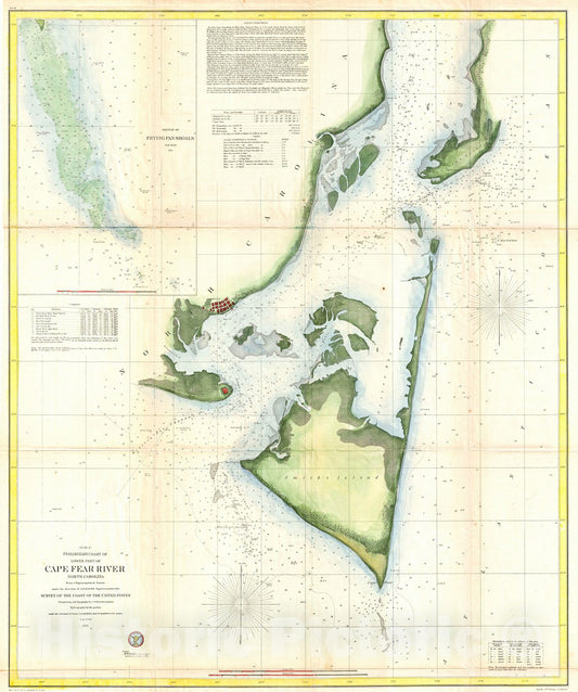 Historic Map : U.S.C.S. Map of Cape Fear and Vicinity, North Carolina , 1855, Vintage Wall Art