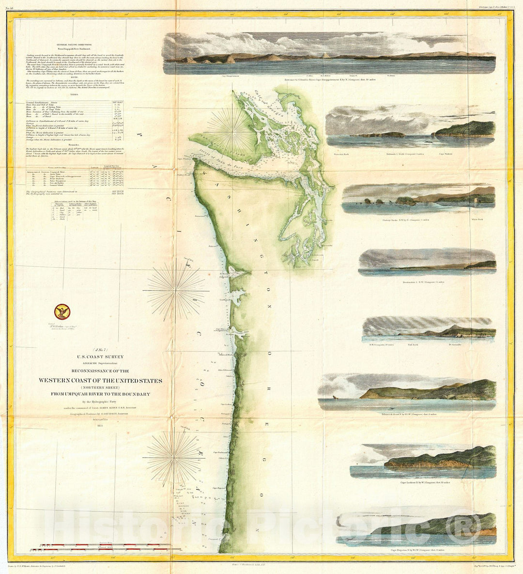 Historic Map : U.S.C.S. Map or Chart of Washington anArtegon , 1855, Vintage Wall Art