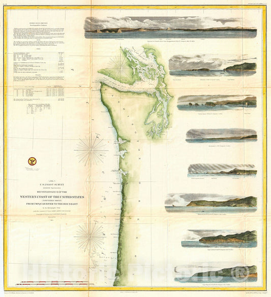 Historic Map : U.S.C.S. Map or Chart of Washington anArtegon , 1855, Vintage Wall Art