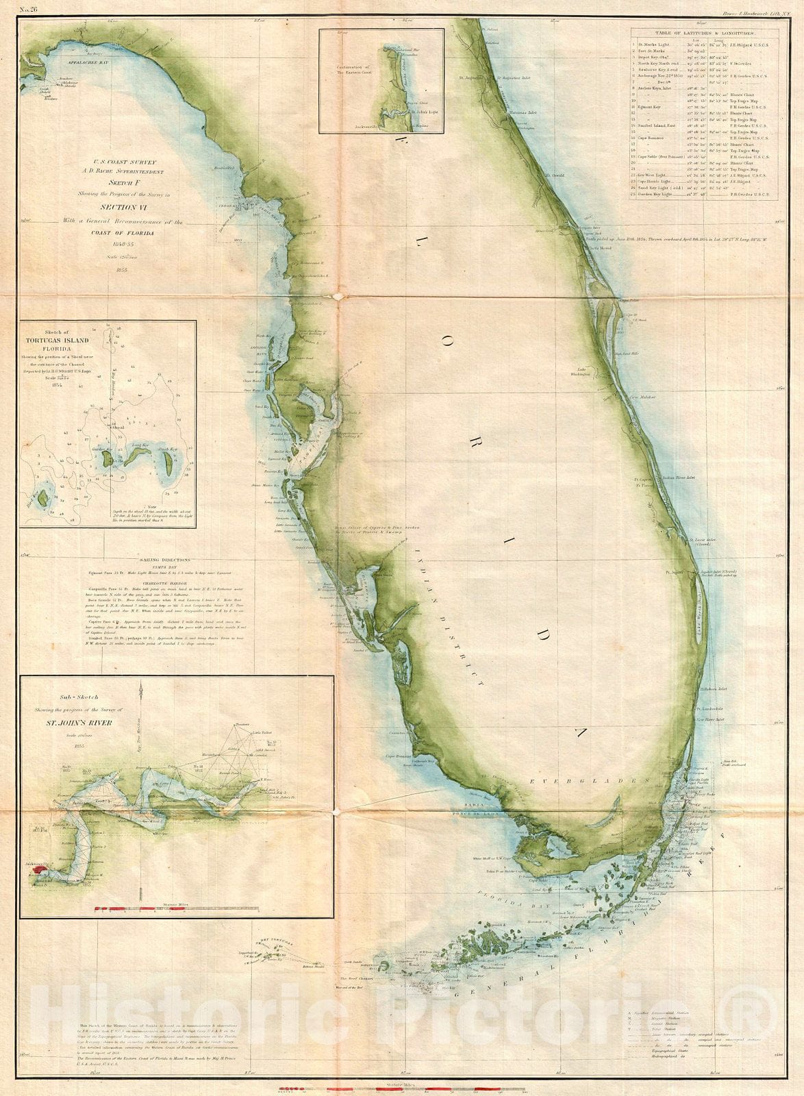 Historic Map : U.S. Coast Survey Map of Florida, Version 3, 1855, Vintage Wall Art