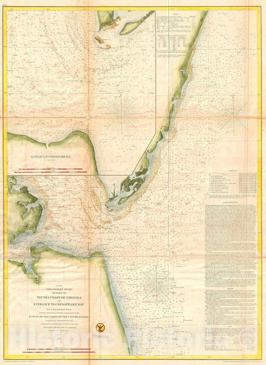 Historic Map : U.S. Coast Survey Map of The Chesapeake Bay Entrance , 1855, Vintage Wall Art