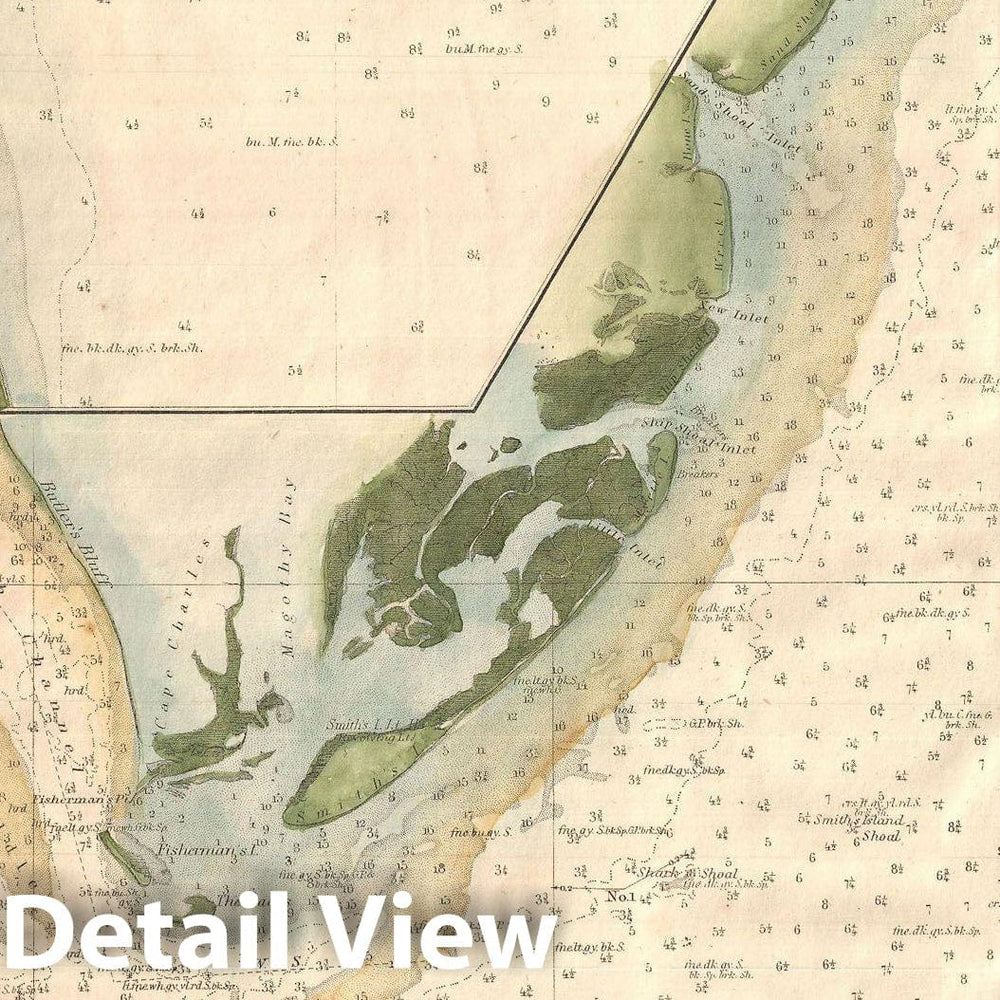 Historic Map : U.S. Coast Survey Map of The Chesapeake Bay Entrance , 1855, Vintage Wall Art