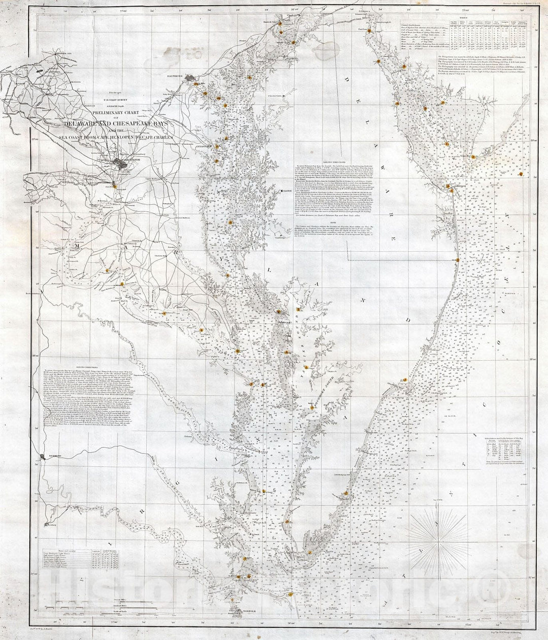 Historic Map : U.S. Coast Survey Nautical Chart or Map of The Chesapeake Bay , 1855, Vintage Wall Art