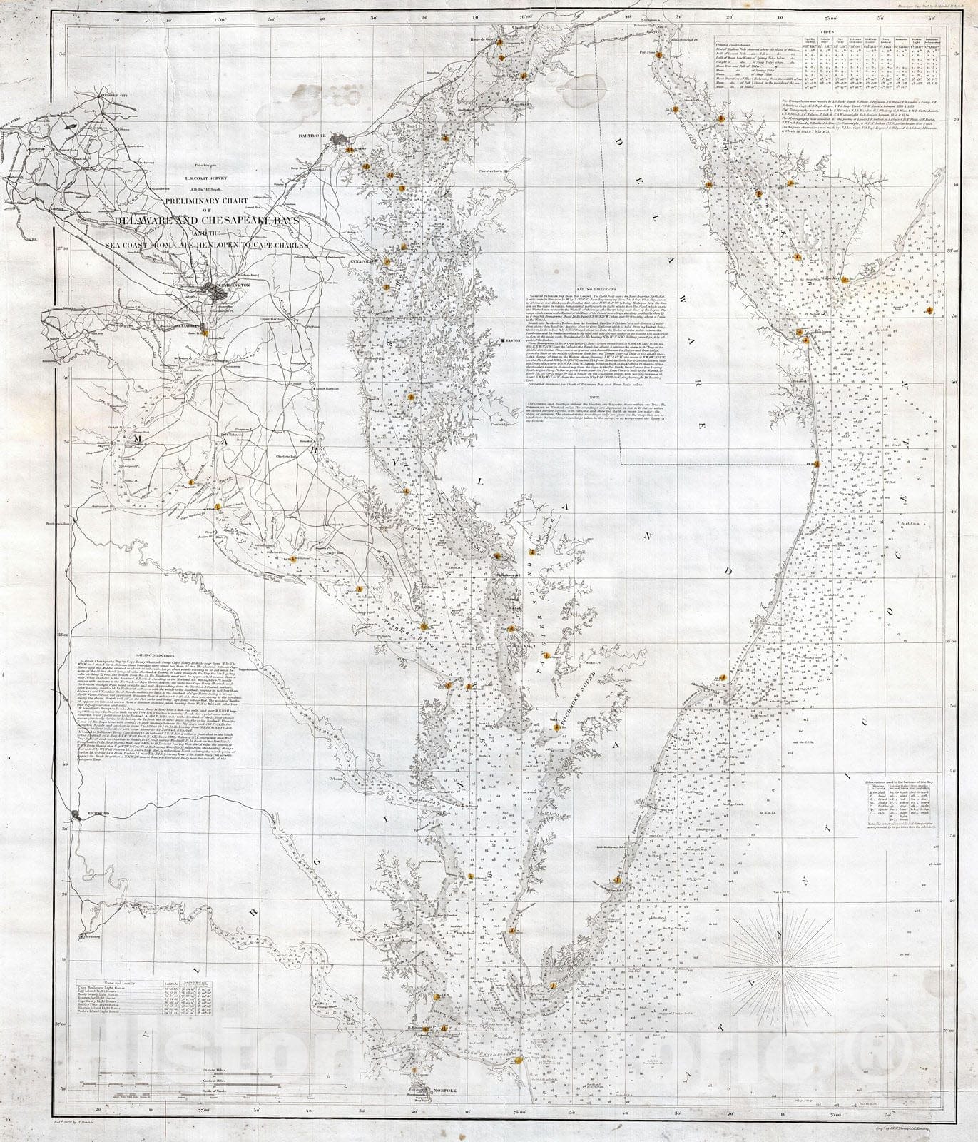 Historic Map : U.S. Coast Survey Nautical Chart or Map of The Chesapeake Bay , 1855, Vintage Wall Art